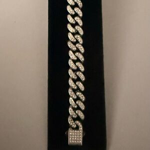 Stainless Steel Silver Plated Cuban Link Bracelet 8 in